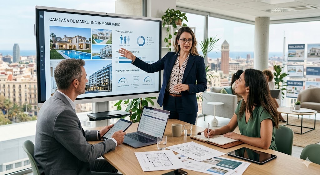 Reunión de estrategia de marketing inmobiliario